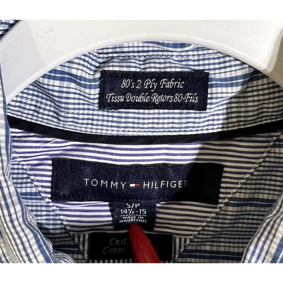 Tommy Hilfiger 80s 2 Ply Fabric Button Down Shirt Mens Size Small Blue Plaid - Picture 3 of 10